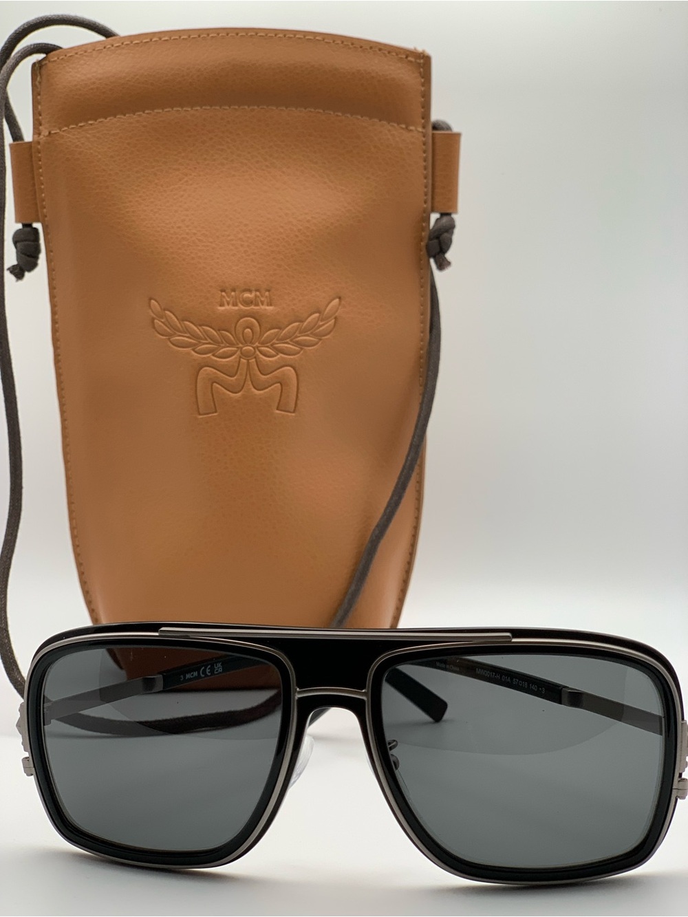 MCM Black Frame Sunglasses with Gray Lenses and Tan Pouch